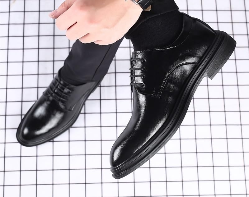2.3in Classic Mens Shoes Platform Height Increase Men Dress Shoes Formal Suit Elevator Business Shoes(6) Black2