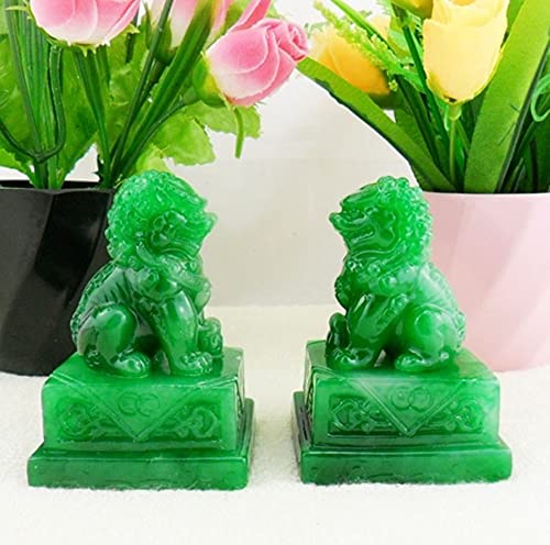 Xizhi Feng Shui Porsperity Pair Of Fu Foo Dogs Guardian Lion Statues Traditional Chinese Statues Stone Of Green Statues Best Housewarming Congratulatory For Indoor Outdoor Placement Gift thumb #4