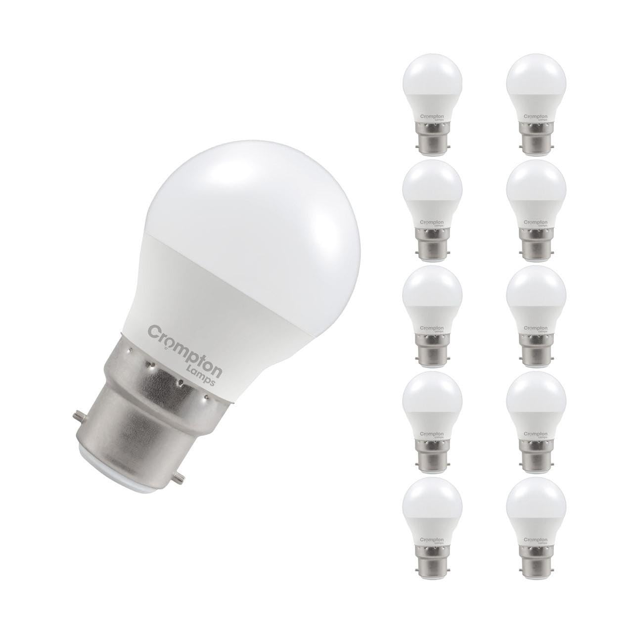 Crompton Lamps Golfball LED B22 Bulb | 4.2W = 40W Equivalent | Warm White 2700K | Energy Efficient | Bayonet Lightbulb | Long Life 25,000-Hrs | Bulbs for Lamps | 10-Pack
