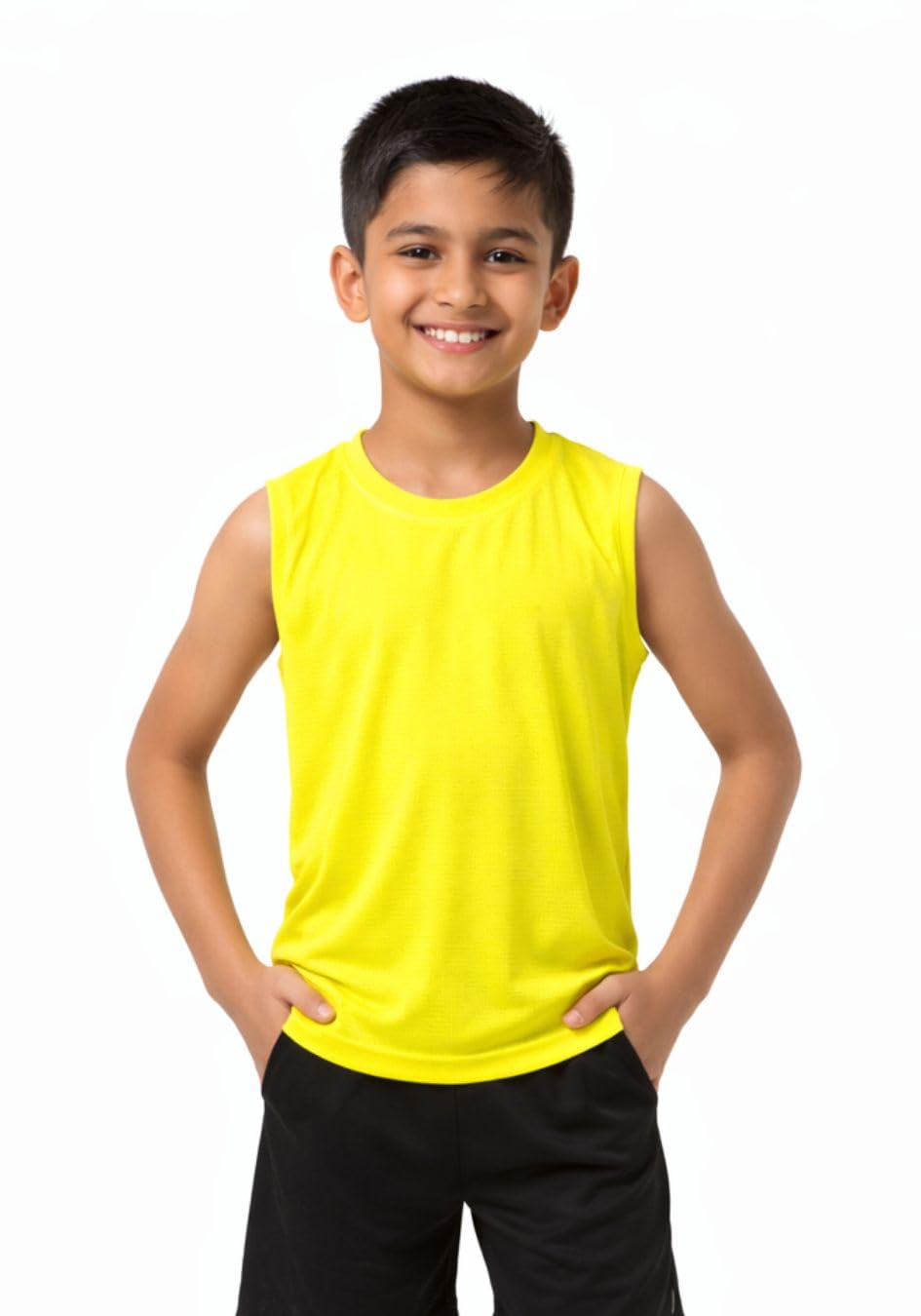 Boys Neon Yellow Sleeveless Active T-Shirt | Lightweight Sports & Casual Wear-image-3