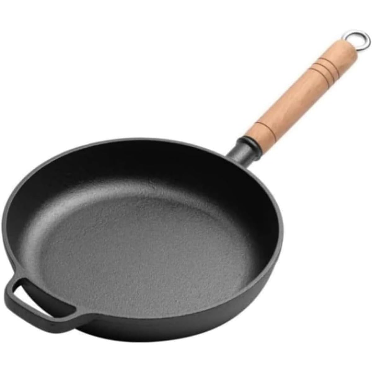 LOADFUN Cast Iron Skillet, Wooden Handle