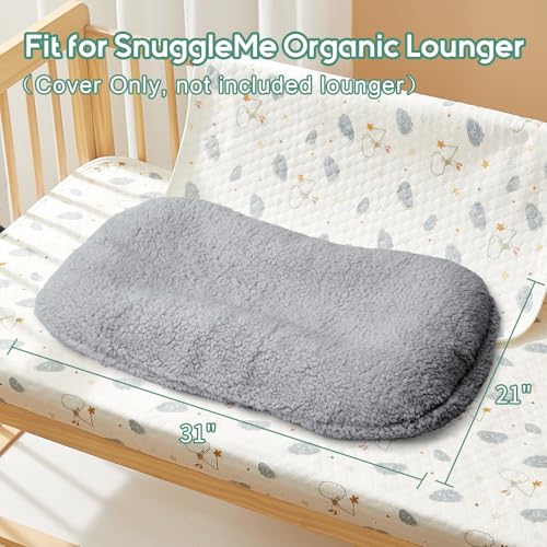 Image of THE KENKYO Winter Baby Lounger Cover for Snuggle Me Lounger, Warm Plush Fleece Newborn Lounger Cover, Soft and Breathable Lounger Slipcover for Boys Girls（Not Included Lounger (Grey)