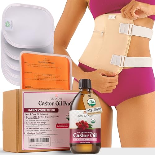 BELMAK Castor Oil Pack Wrap for Stomach, 8 Piece Liver