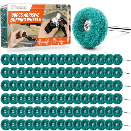 Image of 90-Piece Abrasive Buffing & Polishing Wheel Set - 1 /8 inch Shank, 1 inch (25mm) 80-800 Grit, 15 Wool Felt Buffing Wheels, Rotary Tool Polishing Kit for Metal, Jewelry, Wood, Glass