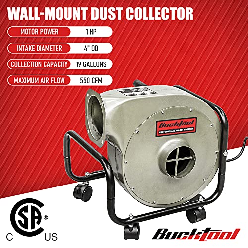 BUCKTOOL 1HP 6.5AMP Wall-mount Dust Collector with Remote Control and 2-micron Dust Filter Bag 550CFM Air Flow DC30A-1 - Image 5