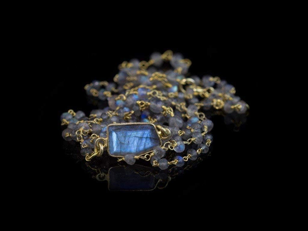 Labradorite Statement Triple Necklace - Gold Links with a Blue Shimmering Pendant (Made to Order)