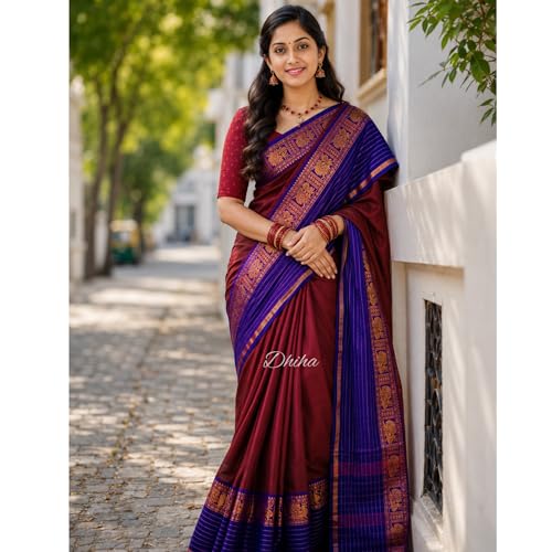 Image of Narayanpet Pure Cotton Avani Border Saree for Women with Running Blouse | Tassels | Traditional Woven Solid Design | Handloom Weave