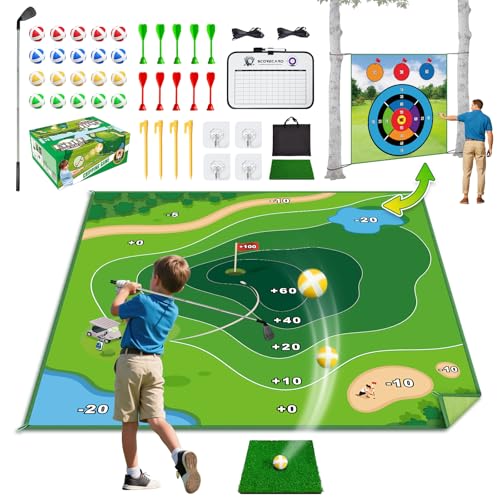 Golf Mats Practice Outdoor Indoor | Golf Hitting Mat 2in1 Double Sided, 6X6FT Golf Practice Mat Yard Games for Adults, 20 Sticky G-olf Balls for Home Garage Backyard Game Battle G-olf Gifts (No Club)