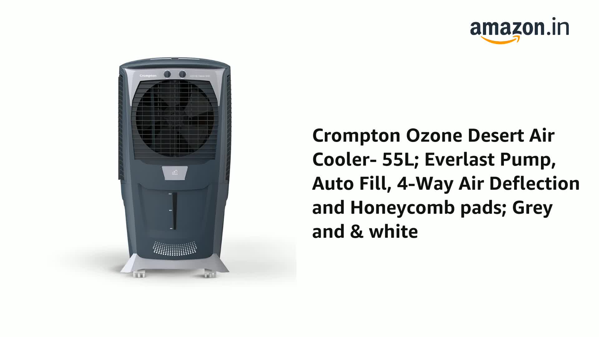 Crompton Ozone Desert Air Cooler- 55L; Everlast Pump, Auto Fill, 4