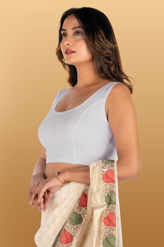 Image of Abhi Readymade Saree Blouse for Women- Sleeveless, Round Neck, Regular-fit, Stretchable, Pull-on Style Blouse