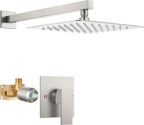 Miniatura 1 de Airuida Juego de grifo de ducha de níquel cepillado, kit de molduras de ducha de una sola función, juego de sistema de ducha de lluvia cuadrado de