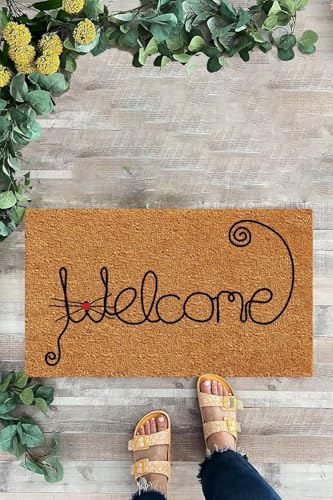 Paspas, Karmat Kedili, Welcome, İç ve Dış Kapı Önü Paspası, Dekoratif siyah-45 x 70