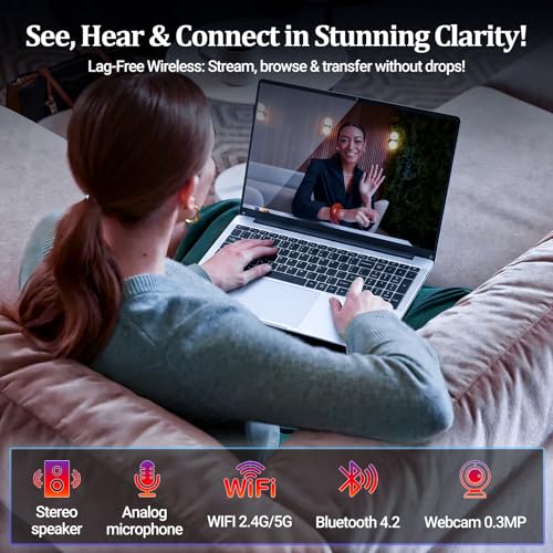 Image of 2026 Laptop, 15.6 Inch Laptop Computer, Ultra-Thin Lightweight Lap top, Celeron N4000, 8GB RAM 256GB SSD, FHD 1080P, 180 Open, Win 11 Pro, WiFi 2.4 /5G, BT4.2,Mini HDMI for Student & Business, Silver
