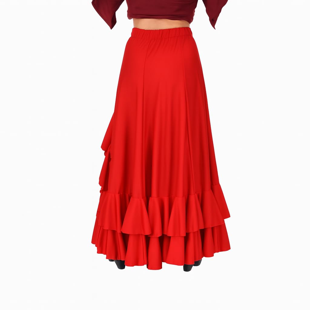 Falda Flamenca con 5 Volantes para Baile Profesional y Ensayo, Gran Vuelo y Tejido Elástico