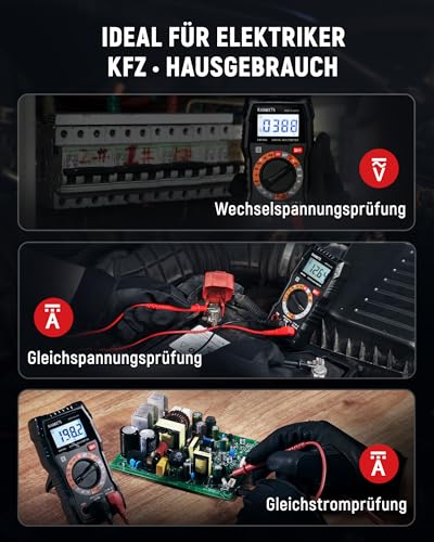 KAIWEETS Digital Multimeter 4000 Counts mit NCV – Für AC/DC Spannung, Strom, Widerstand, Dioden & Kapazität – Mit LCD Beleuchtung – Ideal für Elektriker, Kfz & Hausgebrauch Schwarz - KM100s