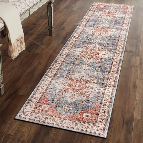 Rugshop Non-Slip Washable Distressed Traditional Runner Rug Multi 2' x 6'