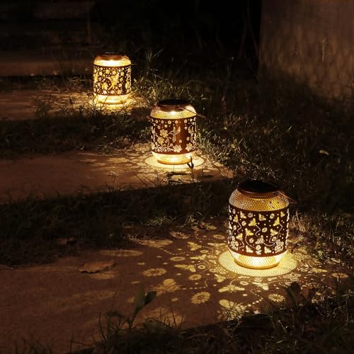 Lanternes solaires en métal ciselé, décoration extérieure de prestige pour cour