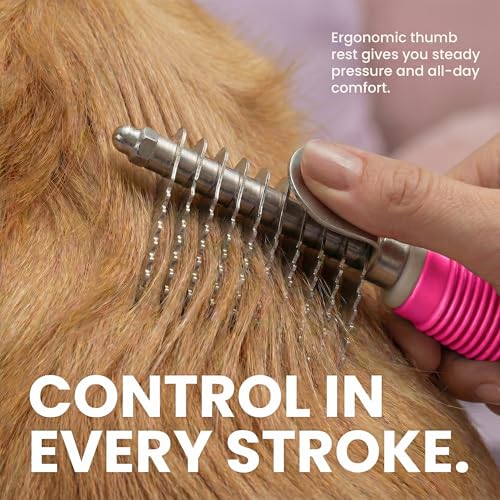 Poodle Dematting Fur Rake Comb Brush for Dogs and Cats - Long 2.5" Steel Safety Blades Metal Comb for Detangling Matted or Knotted Undercoat Hair — view 3