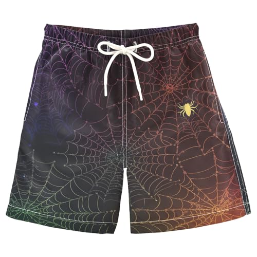 Jucciaco Boys Beach Board Shorts Cobweb Spider Web Swim Trunk Teen Swimwear Multicolor
