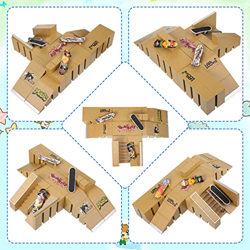 13 Pcs Finger Skateboard Ramp Kit, 6 Lighted Tech Skatepark Finger Skateboards And 3 Mini Finger Skateboard Mini Skateboards Toys Training Gift, Orange, Green, Blue #TOP4