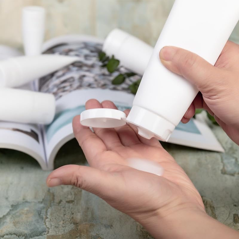 50PCS Empty Refill White Plastic Cosmetic Lotion Tubes Bottles Shampoo Facial Cleanser Makeup Sample Soft Container Tube Bottle Vial Jar Pot Case With Flip Cap/Screw Cap (60ml,Flip Cap)