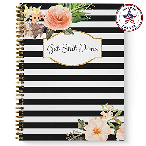 Softcover Classic Floral Get Sht Done 8.5" x 11" Motivational Spiral Notebook/Journal, 120