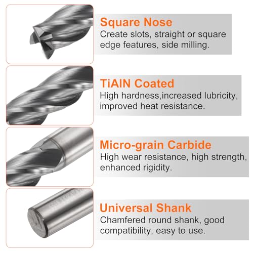 Image of HARFINGTON Carbide Square Nose End Mill Bit 15 /64 inch Cut Dia 4 Flutes TiAlN Coated Milling Cutter for Hardened Steel Metal (15 /64 inch Shank 3 /4 inch Cut Length 2-1 /2 inch Long 30 Degree HRC53-55)