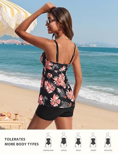 Hanna Nikole Bademode Damen Bauchweg,Push Up Tankini,Zweiteilig Bogen Tankini Oberteil Mit High Waist Badeshorts,Elegant Badeanzüge,Verstellbare Badebekleidung,Flowy Schwimmanzug Strandmode