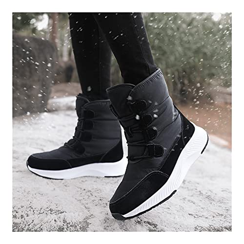 Botines de mujer Botas de nieve blancas de invierno Zapatos cortos de felpa Botines femeninos Zapatos gruesos (Color : Black, Size : 36)