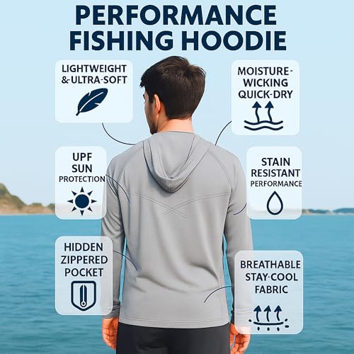 Men's Performance Fishing Hoodie Shirt Long Sleeves 100% Polyester Quick Dry, Lightweight, Breathability2