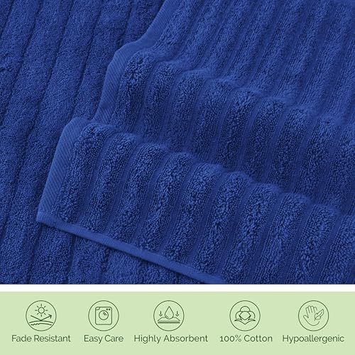 Image of Elegant Comfort 100% Turkish Cotton Corduroy Ribbed Luxury Washcloths 6 Pack Soft 13 x 13 Inch - Higly Absorbent, Durable, Quick Dry, Spa Premium Hotel Quality for Bathroom or Travel, Royal Blue