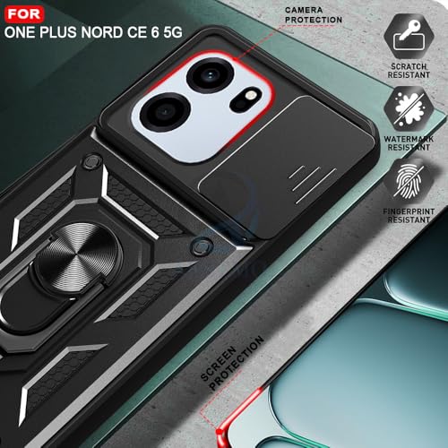 Image of AESTMO Tough Armor OnePlus Nord CE 6 5G Bumper Back Case Cover | Ring Holder & Sliding Camera Shield Cover | 360 Degree Protection Back Case Cover for OnePlus Nord CE 6 5G (Black)
