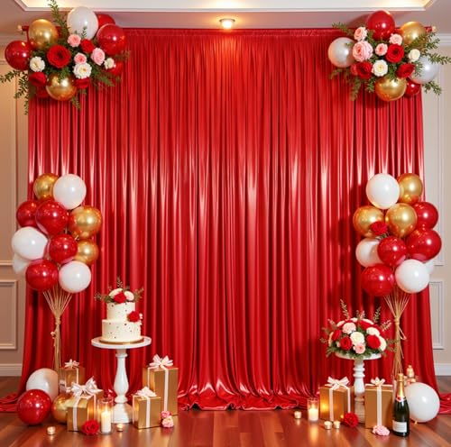 10ftx10ft Red Sequin Backdrop Curtain for Parties Wrinkle Free Thick Glitter Sparkle Photo Backdrop Drapes 2 Panels 5x10FT Shimmer Back Drop Cloth for Valentines Day Wedding Photography Background
