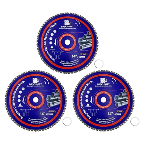 14" Metal Cutting Circular Saw Blade - BRSCHNITT 3pcs Tungsten Carbide Tipped TCT Saw Blades for Iron, Iron Pipe, Ferrous Metals 72T Arbor:1-3/16"/1"