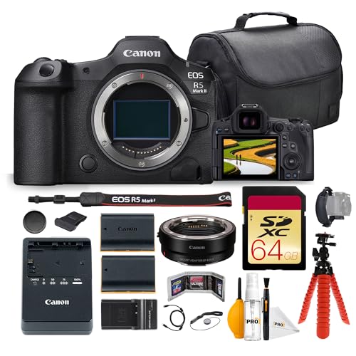 Canon EOS R5 Mark II Mirrorless Camera Bundle| High-Resolution Full-Frame Sensor, Advanced Dual Pixel AF & 8K Video| for Professional & Wedding Photography + Adapter EF-EOS R + 64GB Card + More