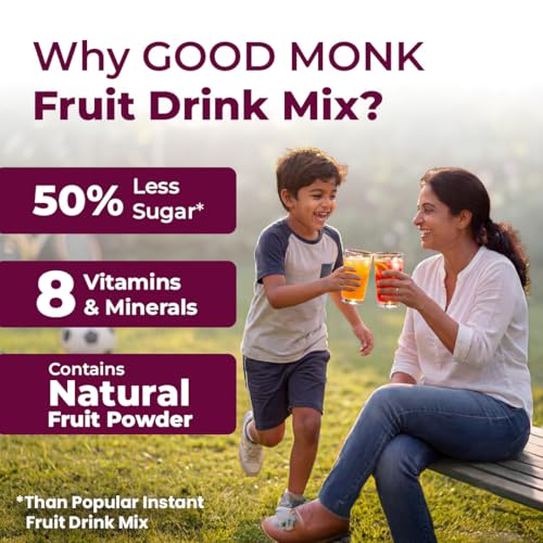 Image of Good Monk Fruit Drink Mix (Assorted - Natural Orange, Mixed Berries, Pineapple Powder), 50% Less Sugar with 8 Vitamins & Minerals. Tasty & Healthy Mix for Hydration, Energy, Immunity. 8x3 = 24 sachets