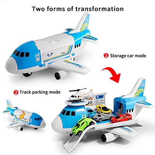 Love Life Airplane Toy Set Transport Cargo Plane Play Toy Gift For 3 4 5 6 Years Old Boys Girls Kids,Aircraft Vehicle Toys With 5 Mini Cars,Helicopter And Construction Worker #TOP4