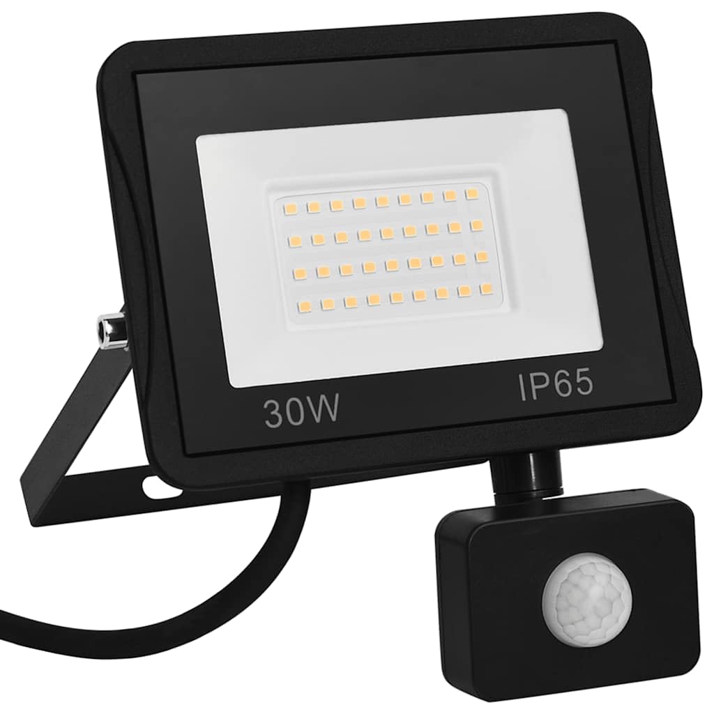 Reflektor LED z czujnikiem 30 W, ciepła biel, aluminium, 15,5 x 19,5 cm, lampa zewnętrzna do ogrodu, na taras, wjazd, podwórze, z czujnikiem ruchu i czujnikiem zmierzchu dla bezpieczeństwa i