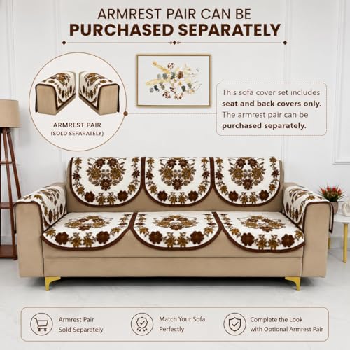 Image of Homerz Premium 'Surya Series' Sofa Cover | Stylish Sofa Protector | Net Fabric | Anti-Stain & Washable Slip Cover Exact Size Antislip (Daisy Brown, 5 (3+1+1) Seater, Seat Cover with Backrest)