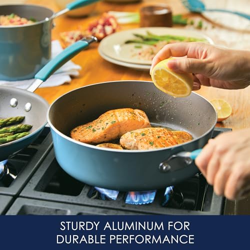 Image of Rachael Ray Cucina Nonstick Cookware /Pots and Pans Set, 10 Piece - Agave Blue