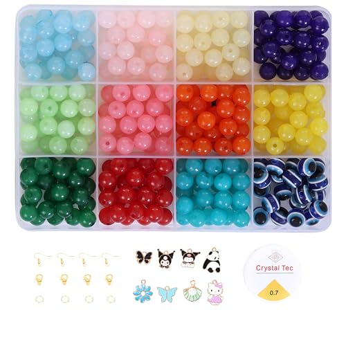 Image of Ambitieux DIY Bracelet Making Kit for Girls - 12 Types Colorful Beads with Charms, Elastic Thread, Earrings, Clasps & Rings - Jewellery Craft Kit for Kids, Birthday Return Gift, Rakhi Special Set for 2 3 4 5 6 7 8 9 10 years (8mm Moon)