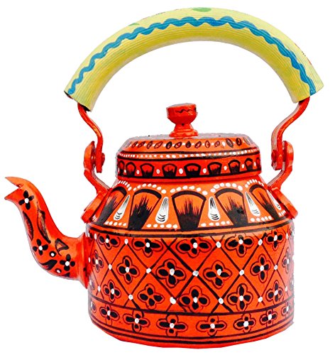 Image of iHandikart Hand Painted Designer Aluminium Kettle for Tea /Coffee, Home Decor& Gift Purpose. Capacity 1 L, Size 8.5 inchx5.5 inchx8.5 inch(IHK5039)