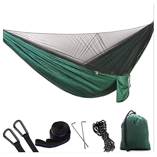 RRDF Camping Hammock with Mosquito Net - Lightweight Double Hammock, Portable Hammocks for Indoor,Outdoor, Hiking, Camping, Backpacking, Travel, Backyard, Beach (Dark Green)