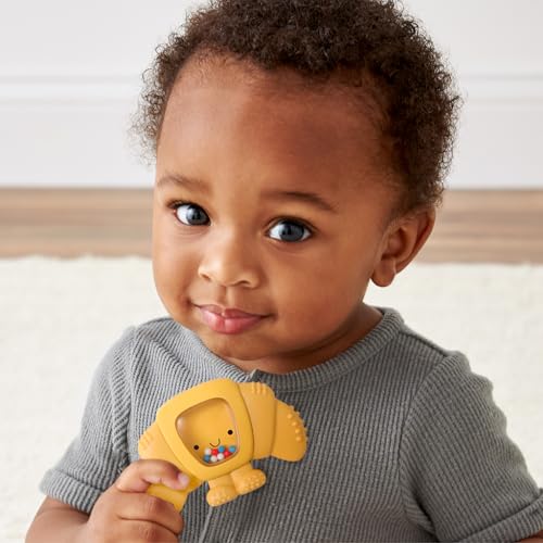 Image of Itzy Ritzy Silicone Rattle Teether- BPA-Free Silicone Teether with Rattle for Babies & Toddlers - Features a Gentle Rattle Sound, Colorful Beads & Multiple Textures (Croissant)