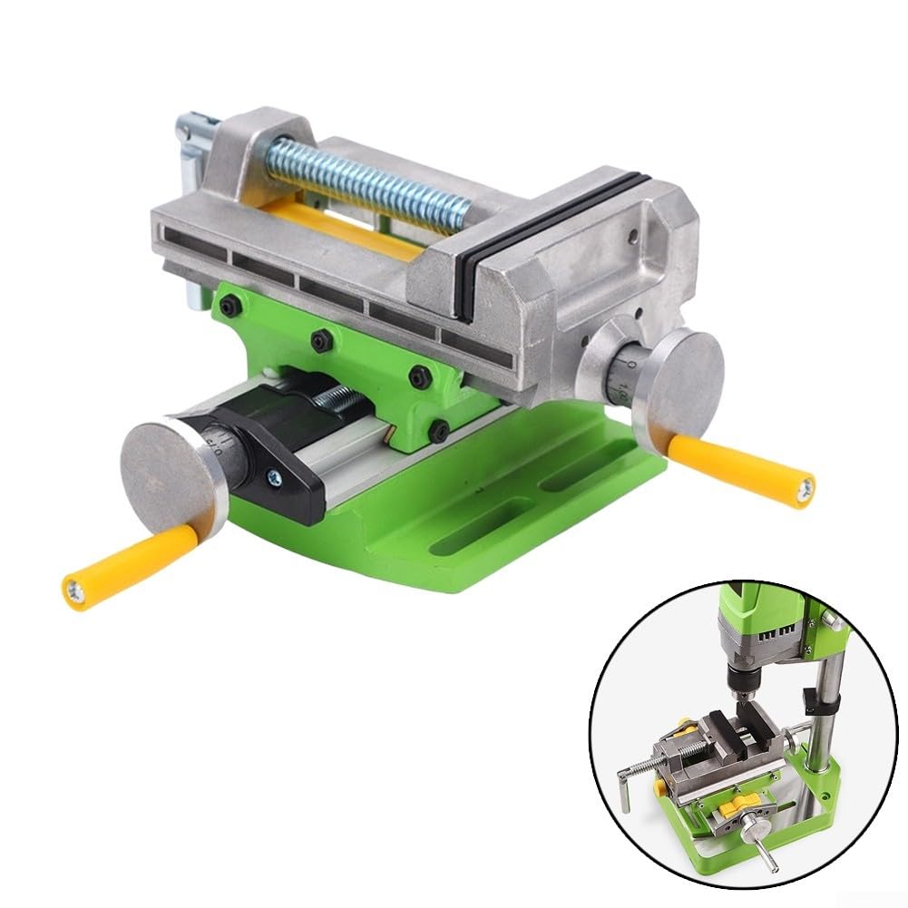 EasyByMall Étau à glissière croisée pour perceuse, fraiseuse, étau de précision en Alliage d'aluminium avec Mouvement à Double axe, mâchoires réglables de 7,6 cm, Vert/Gris