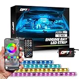 OPT7 Aura Pro Engine Bay Lights w/App & Remote Control, 4PCS 12” Waterproof Under Hood LED Light Strip, Exterior Car Neon Accent Lighting Kit, RGB Multicolor Music Sync Accessories for Cars Vans SUVs