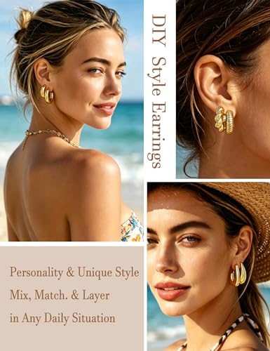 16 Pairs Gold Hoop Earrings Set for Women, Chunky Statement Earrings - image 3