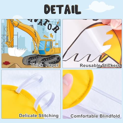 Image of WERNNSAI Pin the Bucket on the Excavator Construction Party Game | Construction Birthday Party Supplies,Truck Party Activity for Kids Boys,28 inch x 21 inch Truck Poster with 24 Stickers and Blindfold