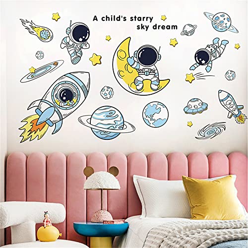 Super Cute Astronaut Wall Decals, Removable Pvc Universe Space Wall Stickers For Bedroom Living Room Kid's Room Kindergarten, Art Window Door Cabinet Corridor Nasa Wall Decor Murals (Astronaut 2) #TOP1