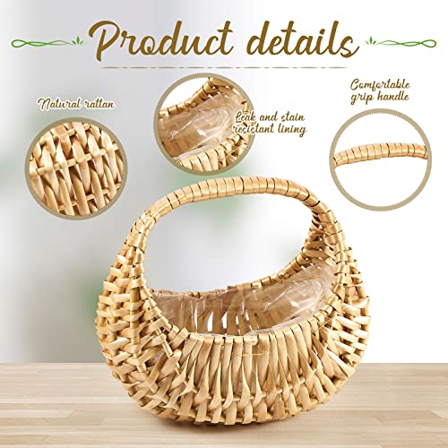 Image of Taiyin 2 Pack Rattan Flower Girl Basket Half Moon Straw Wicker Basket with Handle 6.7 inch x 6.5 inch x 4.3 inch Ideal for Wedding Flower Girl, Picnic, Garden Storage and Home Decor (Nature)